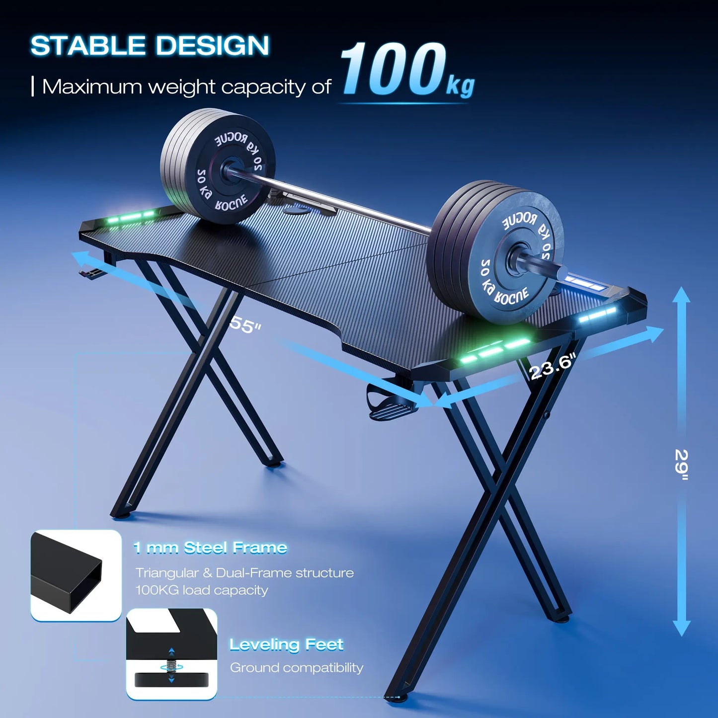 X-Shaped Carbon Fiber Gaming Desk Customise with Custom Lights