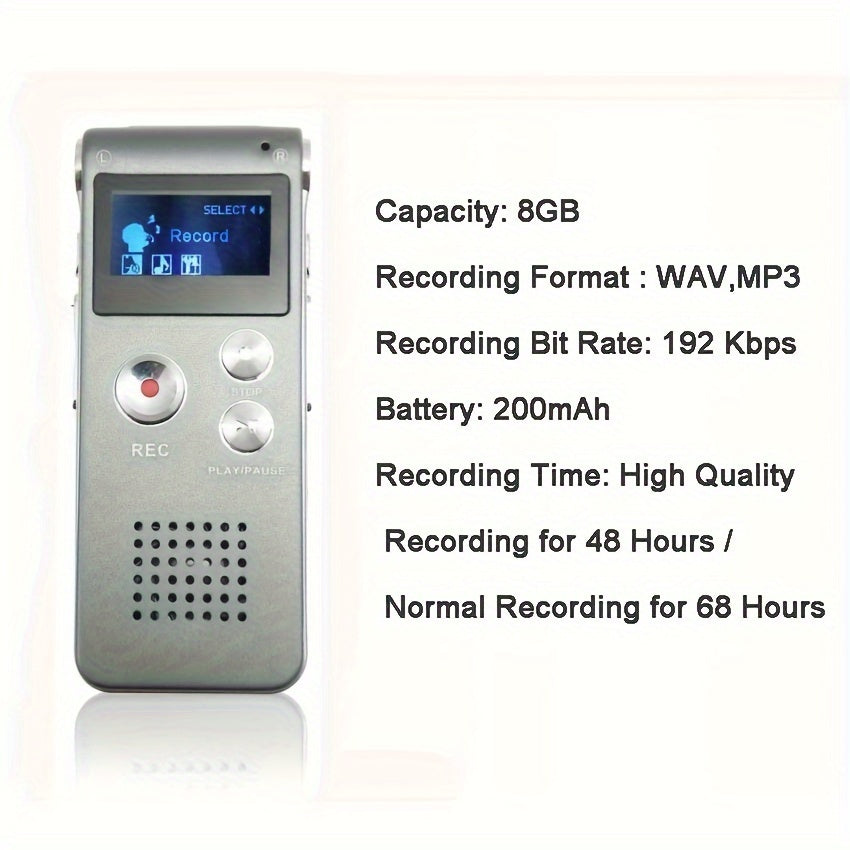 8GB Digital Voice Recorder & MP3 Player – Portable, Rechargeable & High-Quality Recording