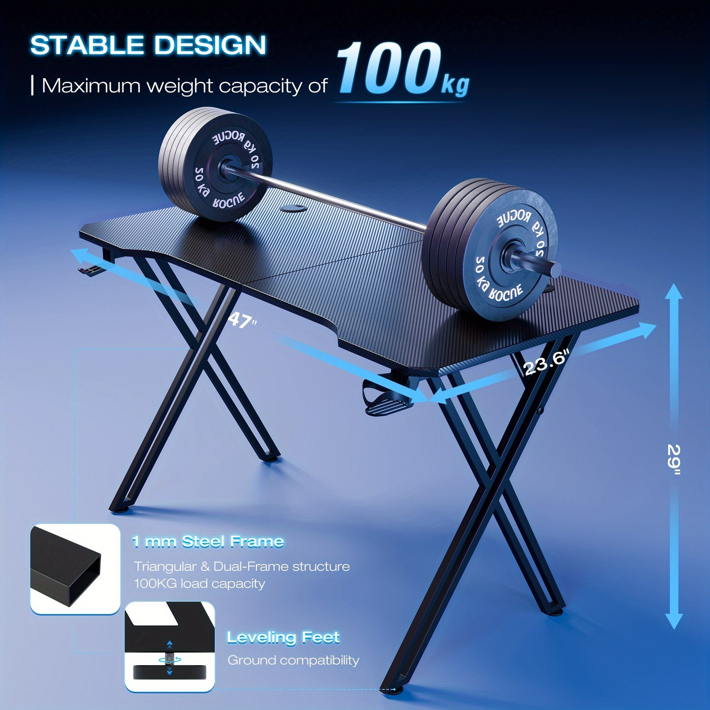 X-Shaped Carbon Fiber Gaming Desk Customise with Custom Lights