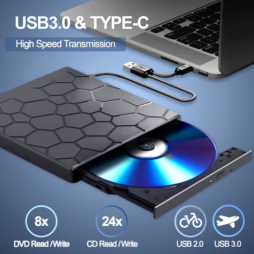 8-in-1 External CD/DVD Drive β High-Speed USB 3.0 Burner & Player