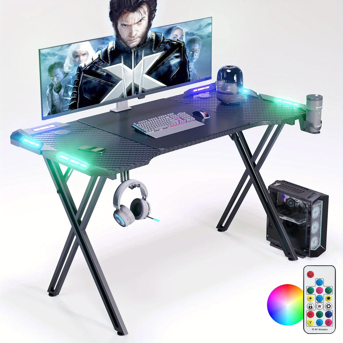 X-Shaped Carbon Fiber Gaming Desk Customise with Custom Lights