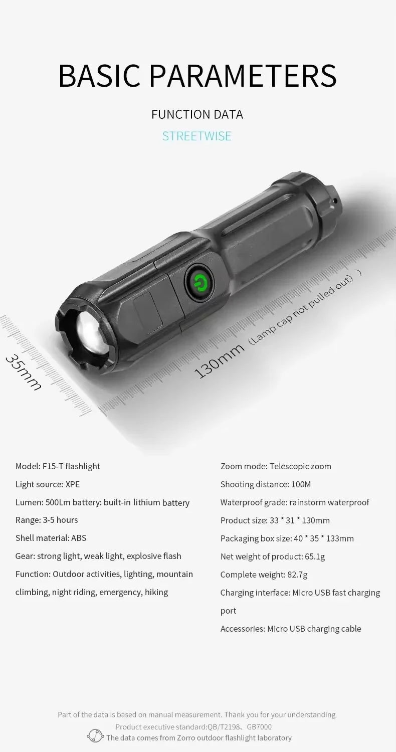 F15-T Rechargeable LED Flashlight – Portable & Waterproof for Outdoor Adventures