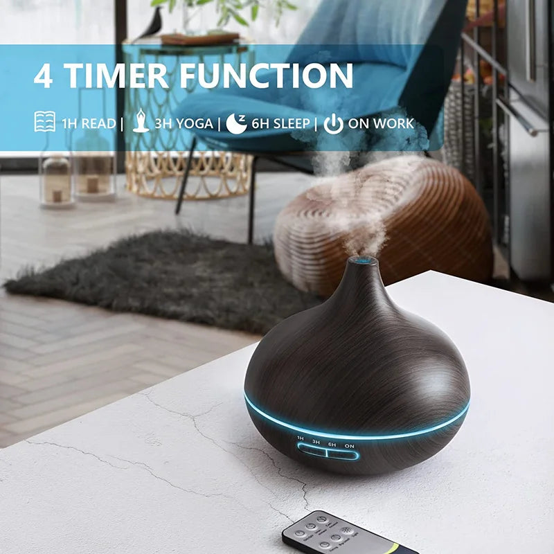 Wood Aroma Diffuser with 7 Colour LED Lights & Remote Control