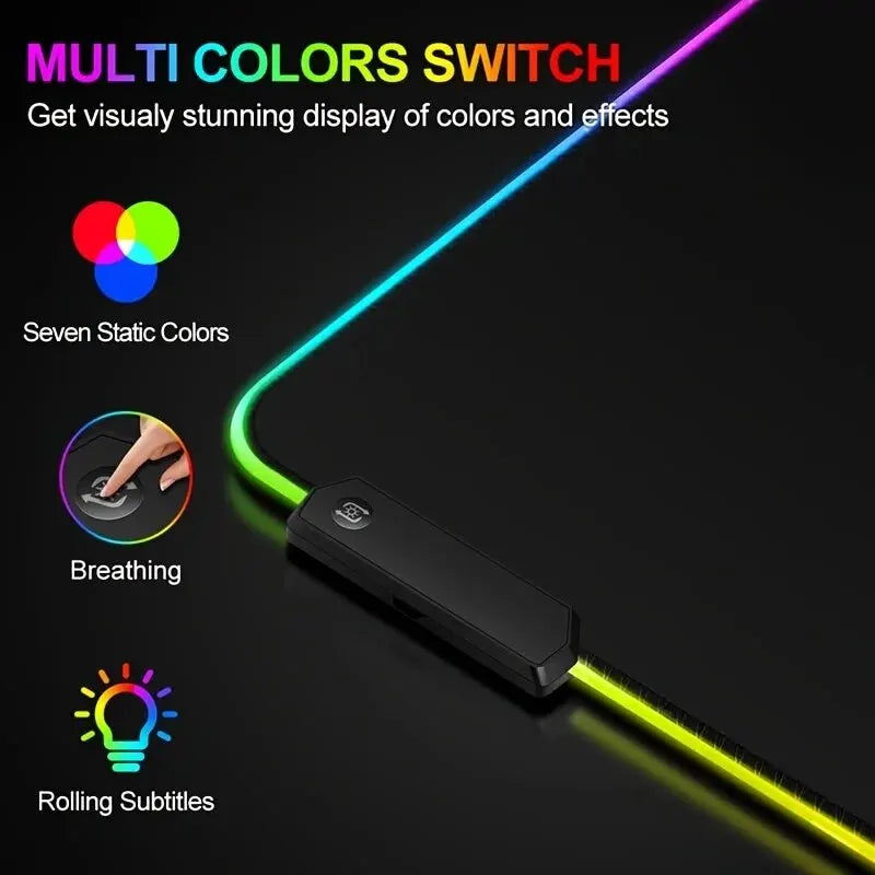Grand tapis de souris de jeu LED haut de gamme avec modes d'éclairage et contrôle tactile