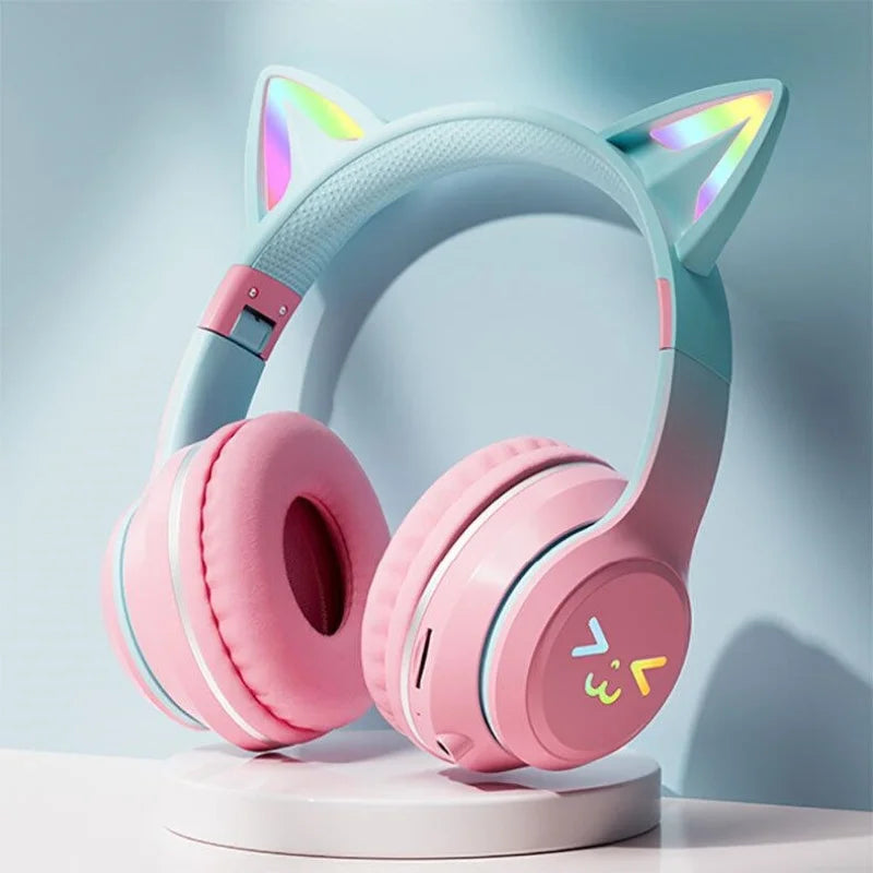 LS Wireless RGB Glow Cat Ear Head Headphones