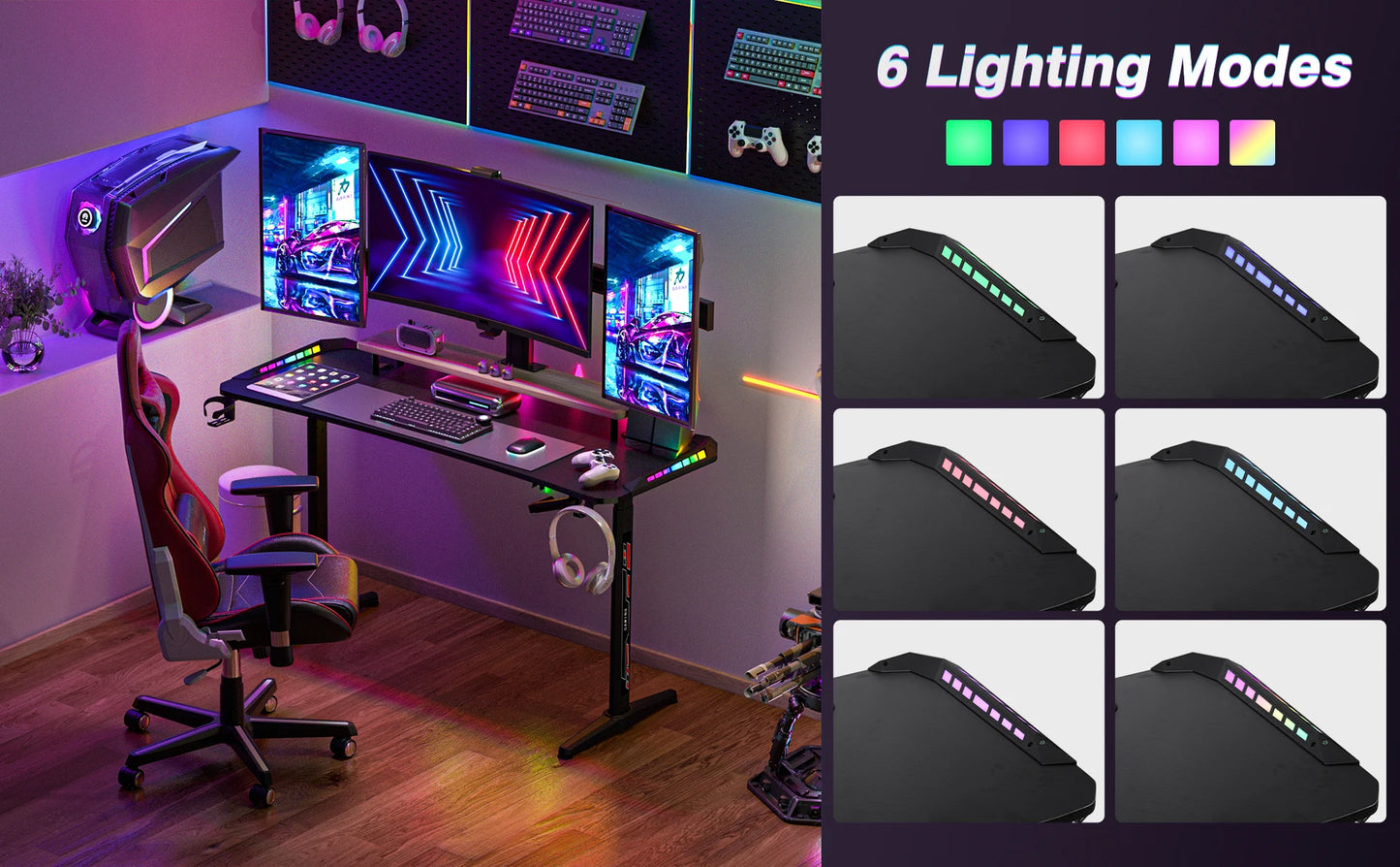 J-ZZ868 Height Adjustable Carbon Fiber Standing Desk Custom Lights