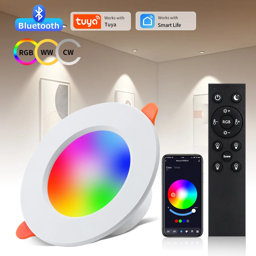 EeeToo Bluetooth LED Downlight – Dimmable RGB + White Light with Remote Control
