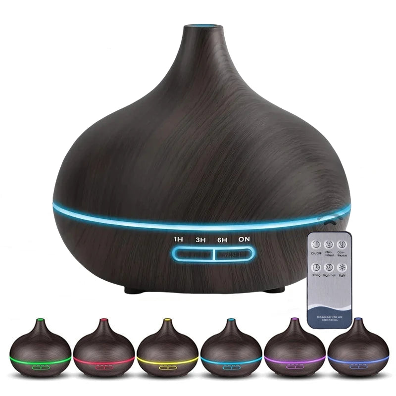 Wood Aroma Diffuser with 7 Colour LED Lights & Remote Control