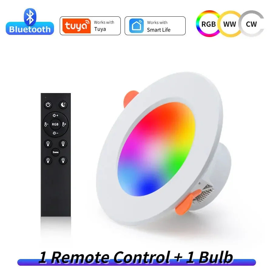 EeeToo Bluetooth LED Downlight – Dimmable RGB + White Light with Remote Control