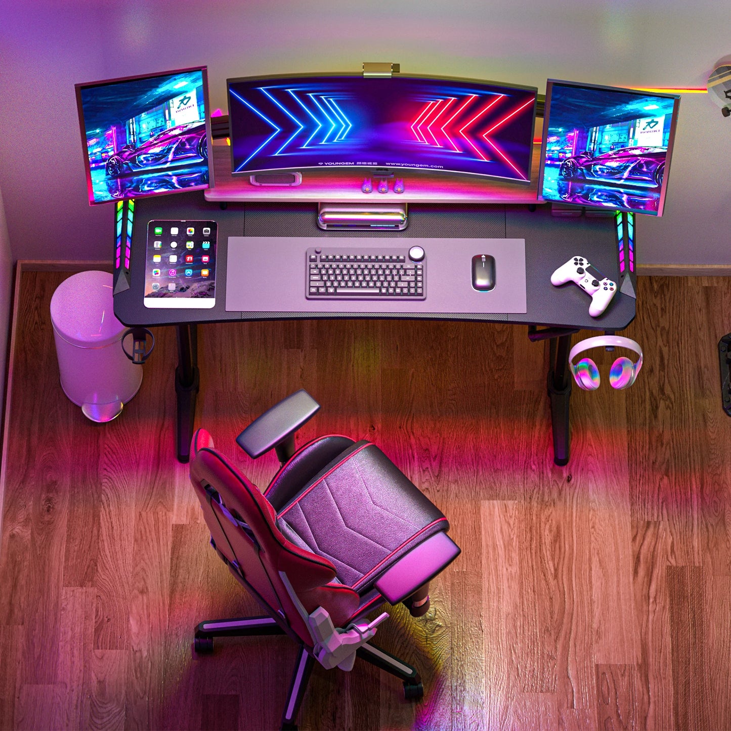 J-ZZ868 Height Adjustable Carbon Fiber Standing Desk Custom Lights