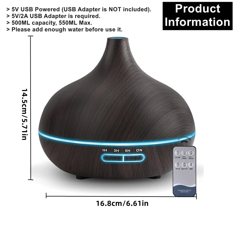 Wood Aroma Diffuser with 7 Colour LED Lights & Remote Control