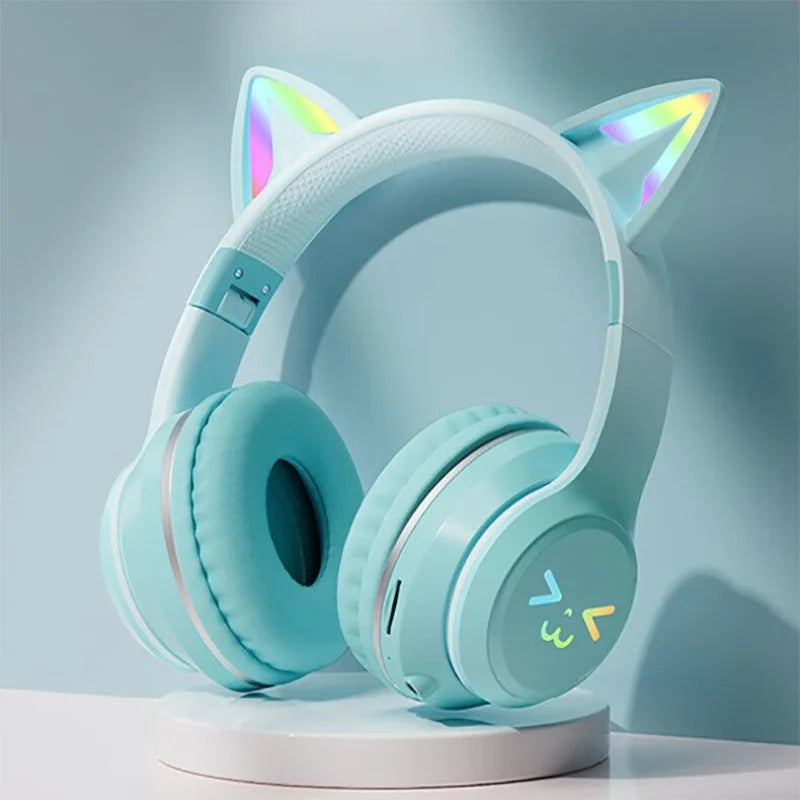 LS Wireless RGB Glow Cat Ear Head Headphones