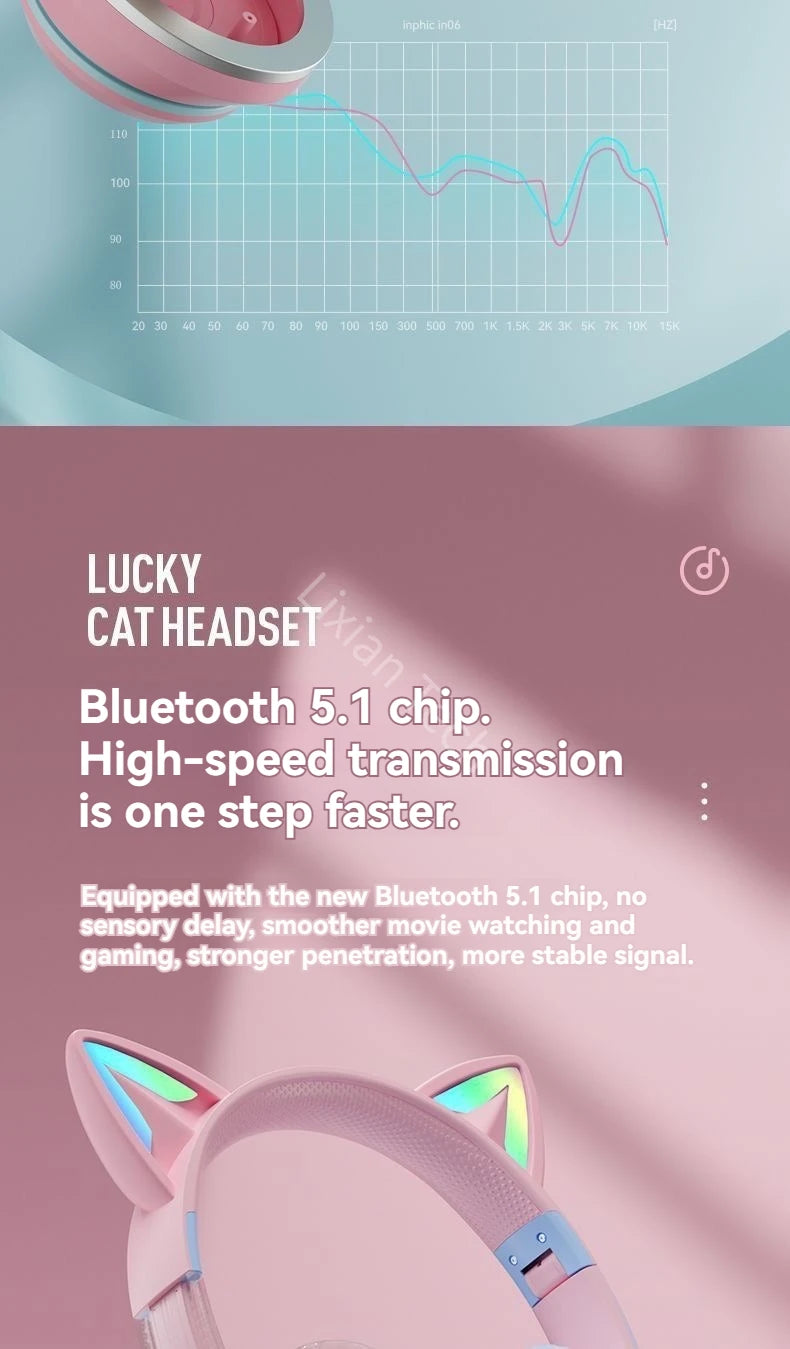 LS Wireless RGB Glow Cat Ear Head Headphones