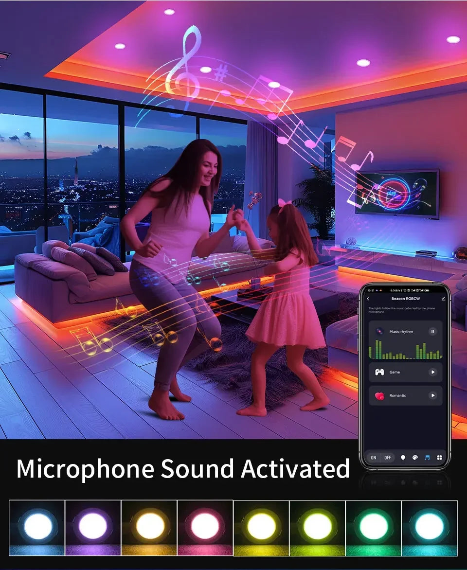 EeeToo Bluetooth LED Downlight – Dimmable RGB + White Light with Remote Control