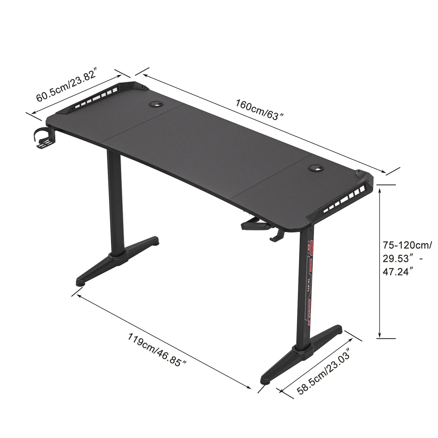 J-ZZ868 Height Adjustable Carbon Fiber Standing Desk Custom Lights