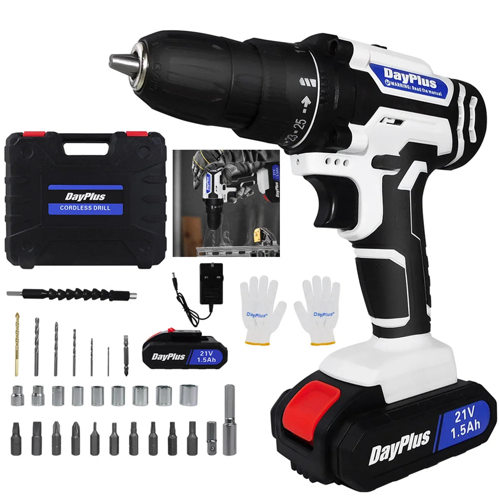 21V Cordless Drill Driver – Powerful & Versatile for Home DIY - Complete Set
