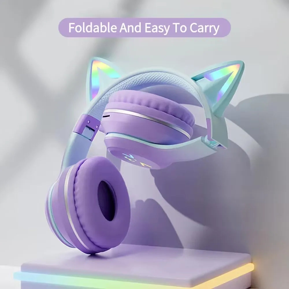 LS Wireless RGB Glow Cat Ear Head Headphones