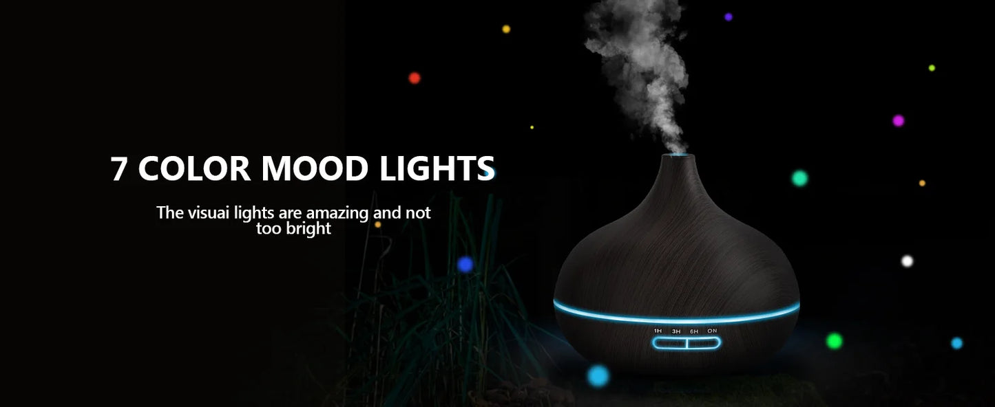 Wood Aroma Diffuser with 7 Colour LED Lights & Remote Control