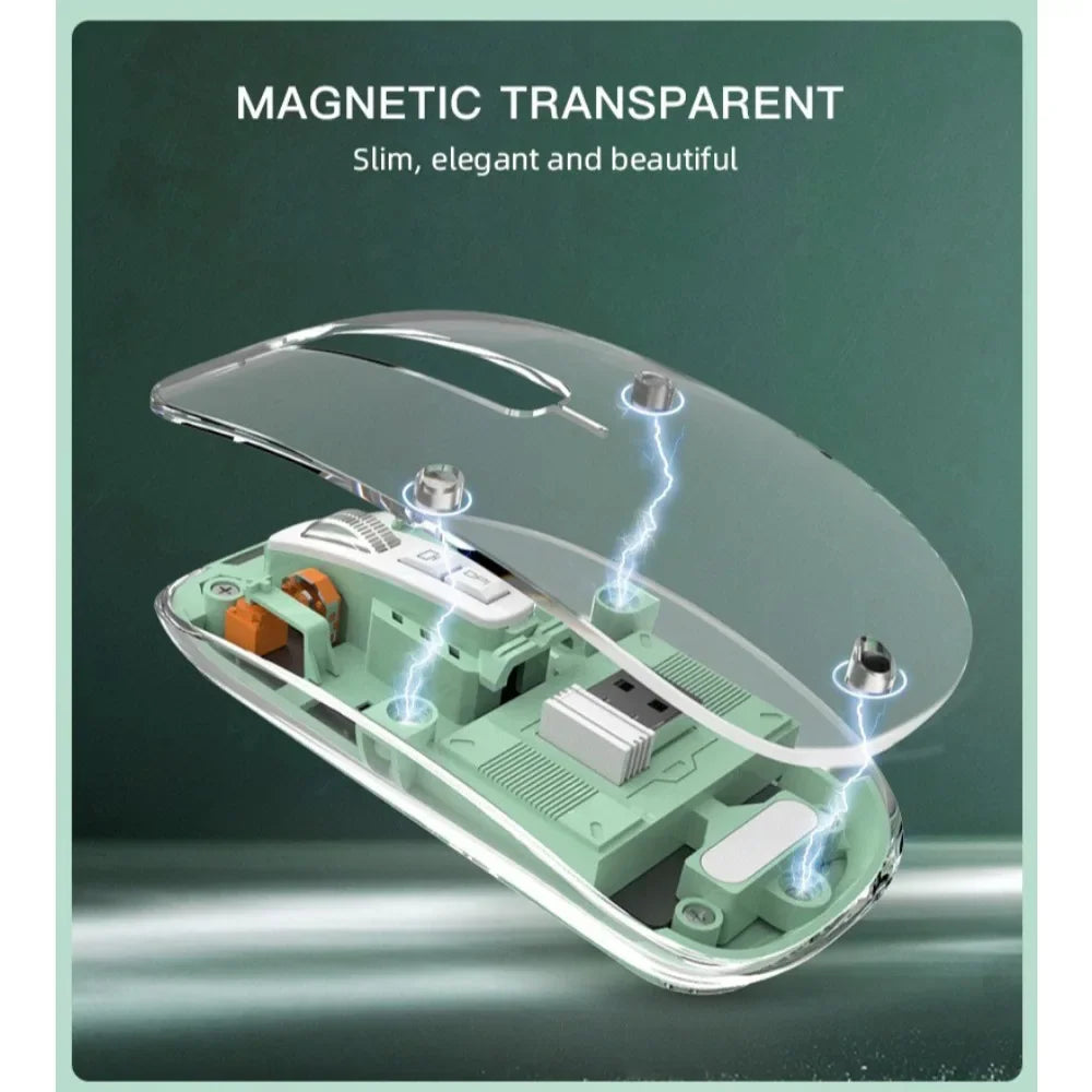 Elite Transparent Tri-Mode Wireless Bluetooth Gaming Mouse – Adjustable DPI & Silent Click