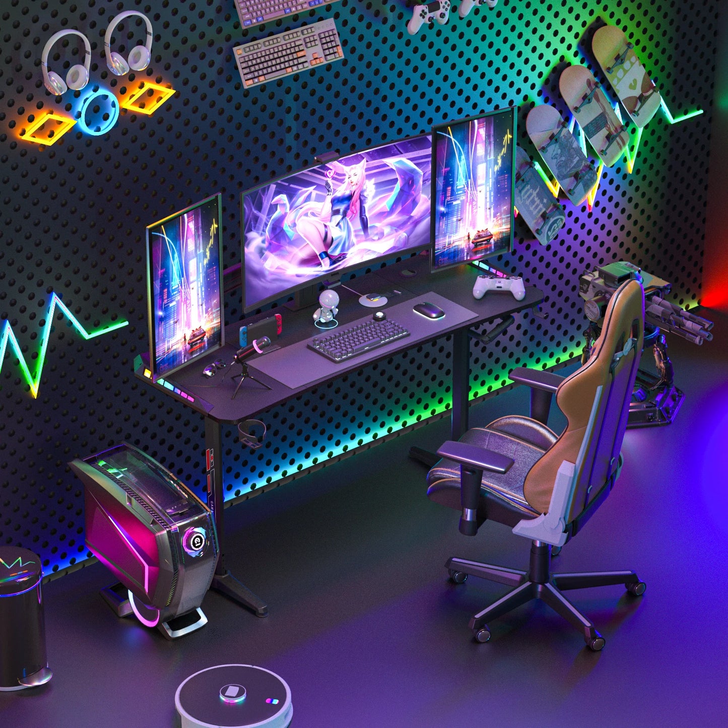 J-ZZ868 Height Adjustable Carbon Fiber Standing Desk Custom Lights