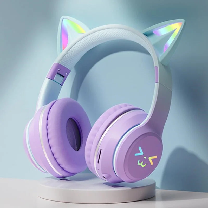 LS Wireless RGB Glow Cat Ear Head Headphones