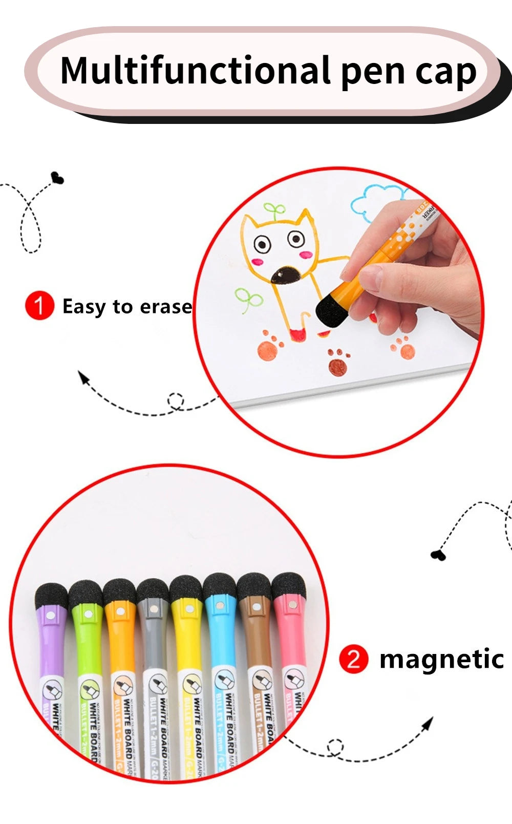 8PCS Erasable Whiteboard Marker Set β Vibrant Colors & Magnetic Design
