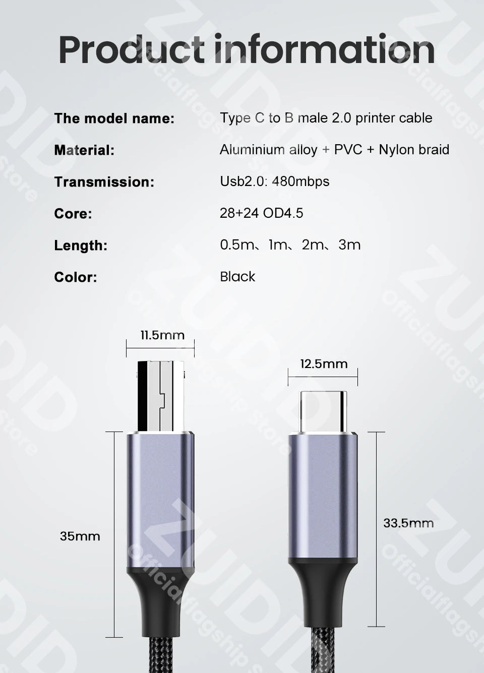 Both USB Types to USB Type B 2.0 Cable β Compatible with Printers, Cameras, and More