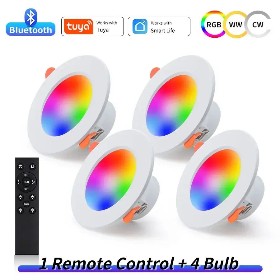 EeeToo Bluetooth LED Downlight – Dimmable RGB + White Light with Remote Control