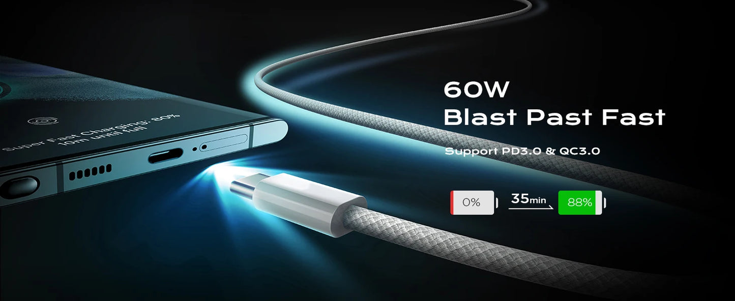 PD 65W Fast Charging USB-C to USB-C Cable β High-Speed Data & Power