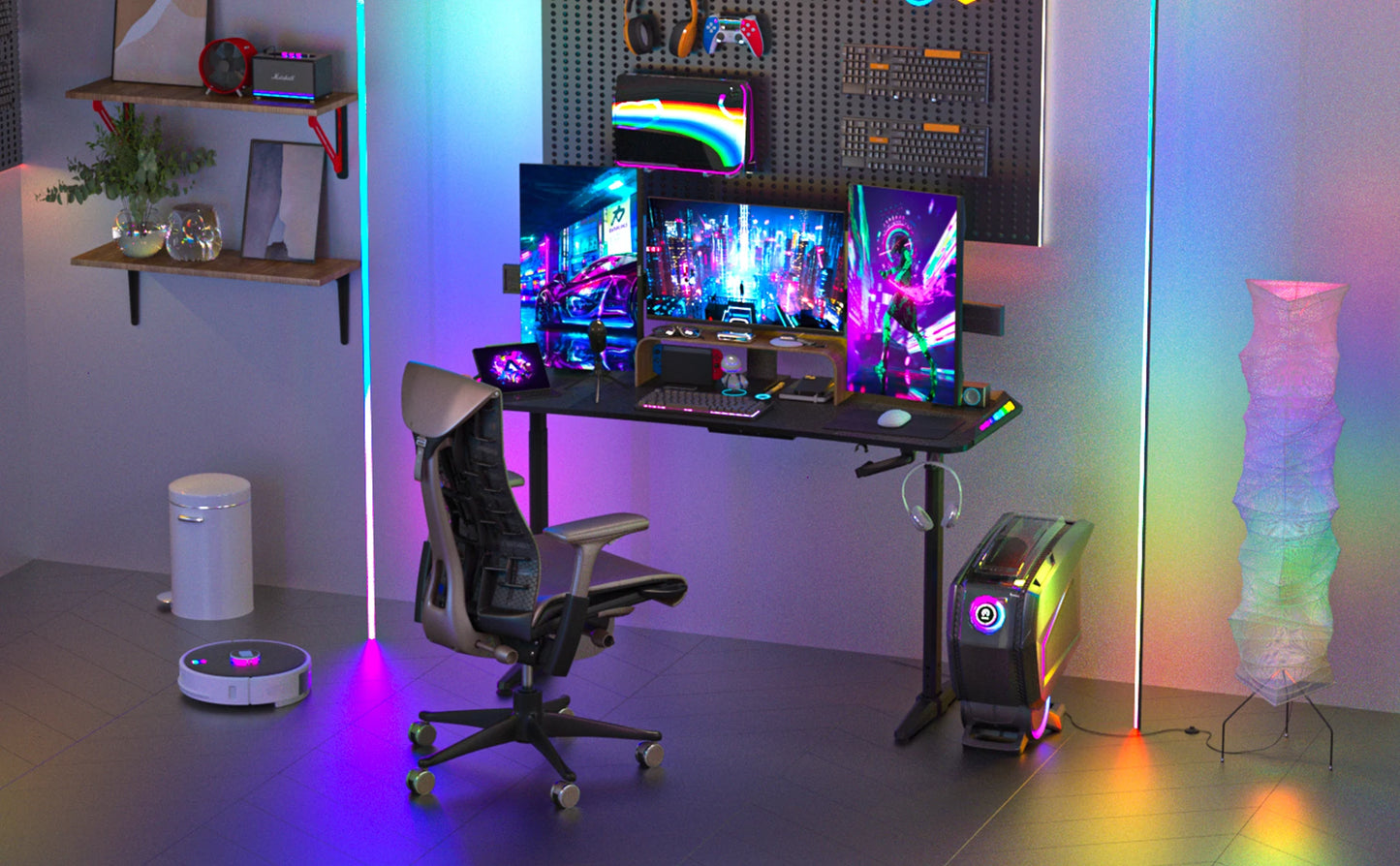 J-ZZ868 Height Adjustable Carbon Fiber Standing Desk Custom Lights
