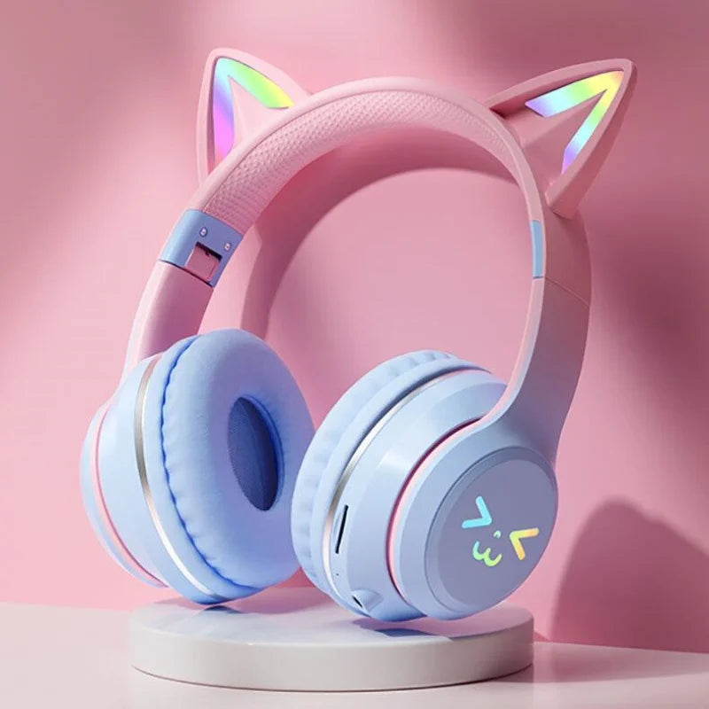 LS Wireless RGB Glow Cat Ear Head Headphones