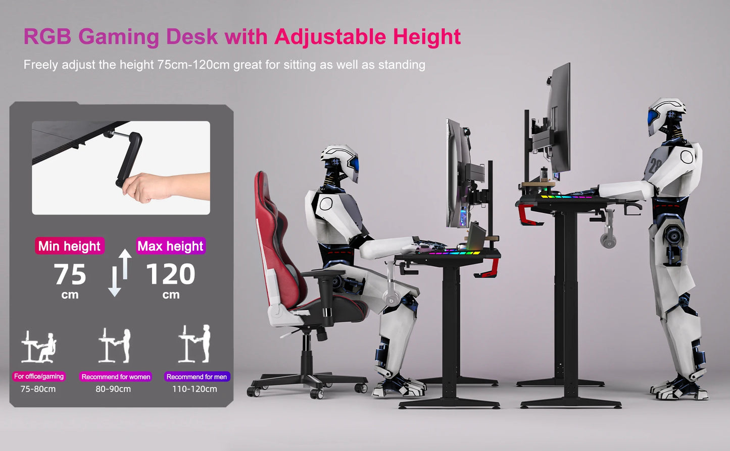 J-ZZ868 Height Adjustable Carbon Fiber Standing Desk Custom Lights