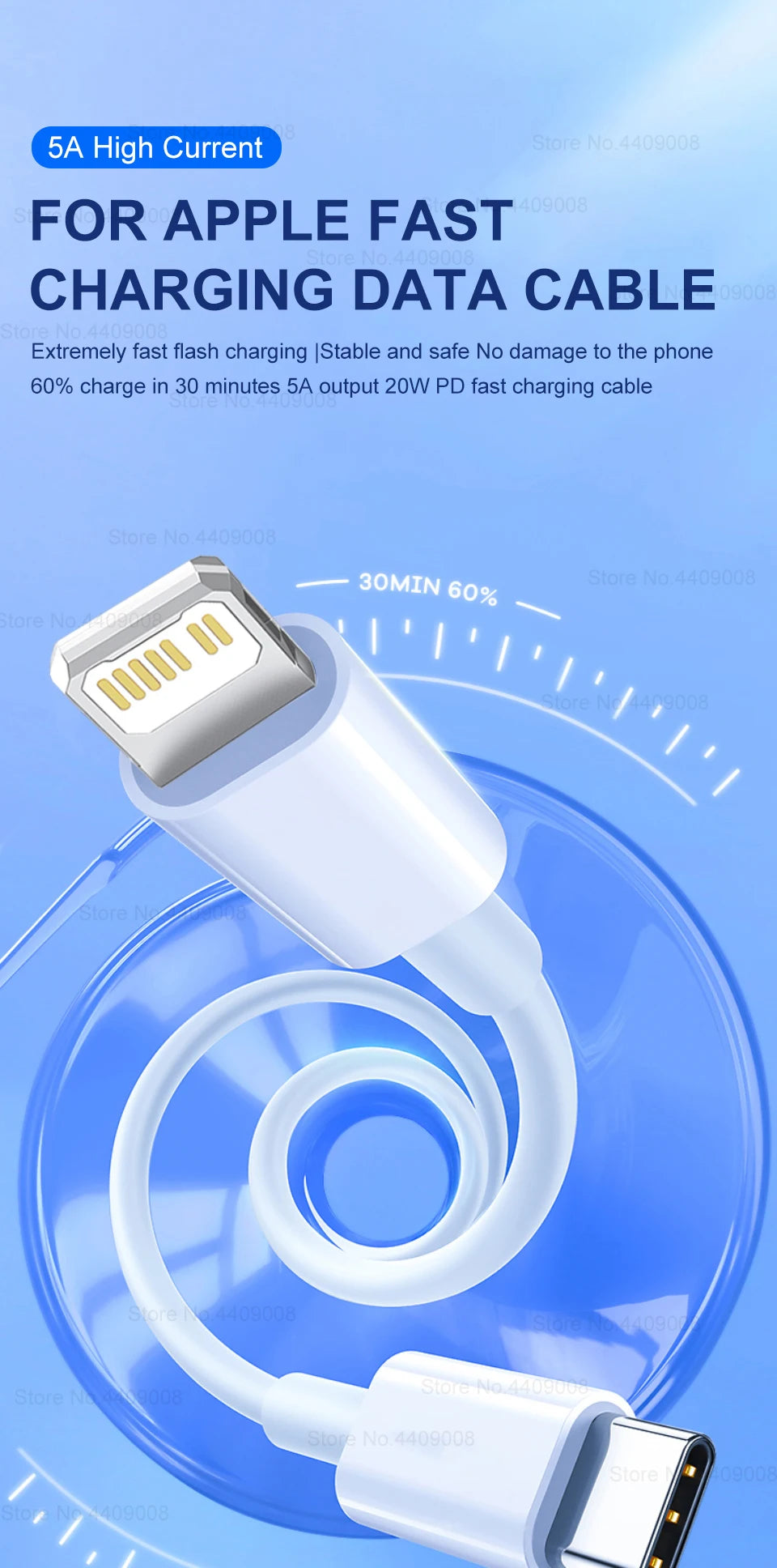Câble de charge rapide PD 20 W – USB-C vers Lightning pour iPhone