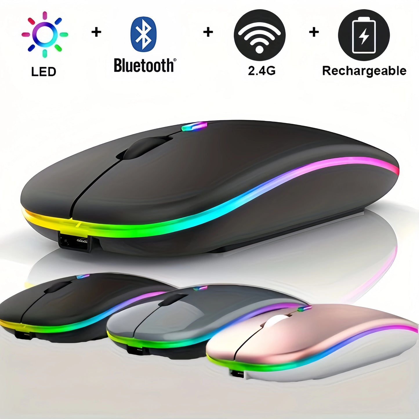 Wireless Mouse Bluetooth and 2.4GHz Dual Modes with RGB
