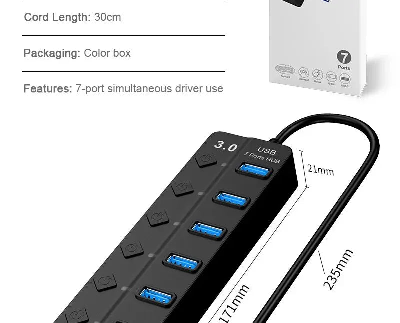 DBIT 7-IN-1 USB Hub – Expand Your Connectivity with USB 3.0/2.0 Ports