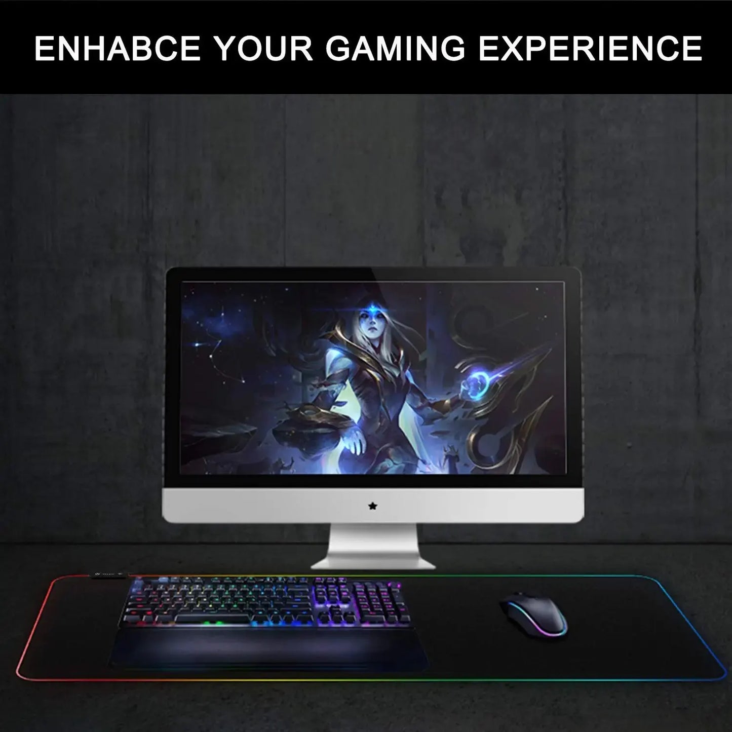 Grand tapis de souris de jeu LED haut de gamme avec modes d'éclairage et contrôle tactile