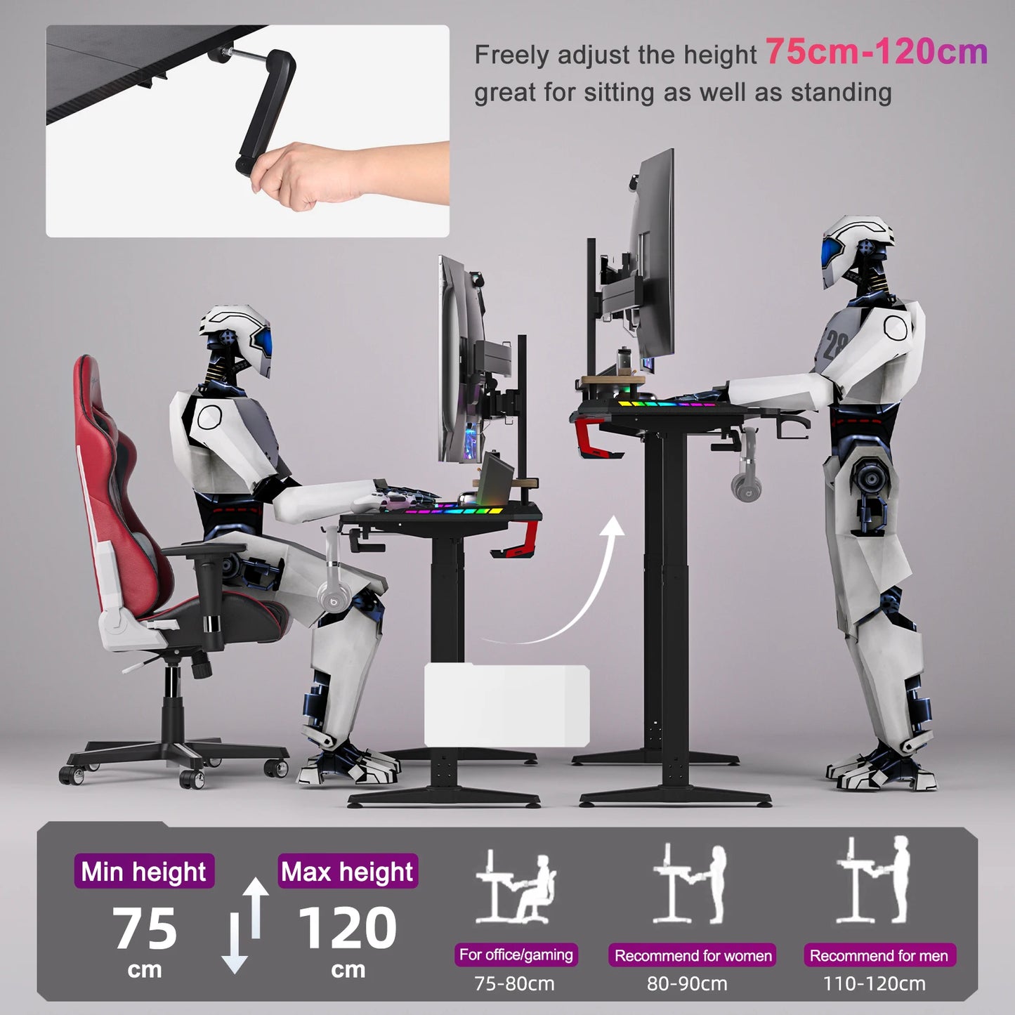 J-ZZ868 Height Adjustable Carbon Fiber Standing Desk Custom Lights