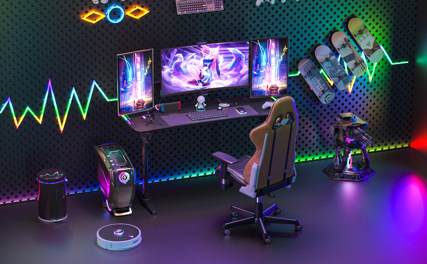 J-ZZ868 Height Adjustable Carbon Fiber Standing Desk Custom Lights