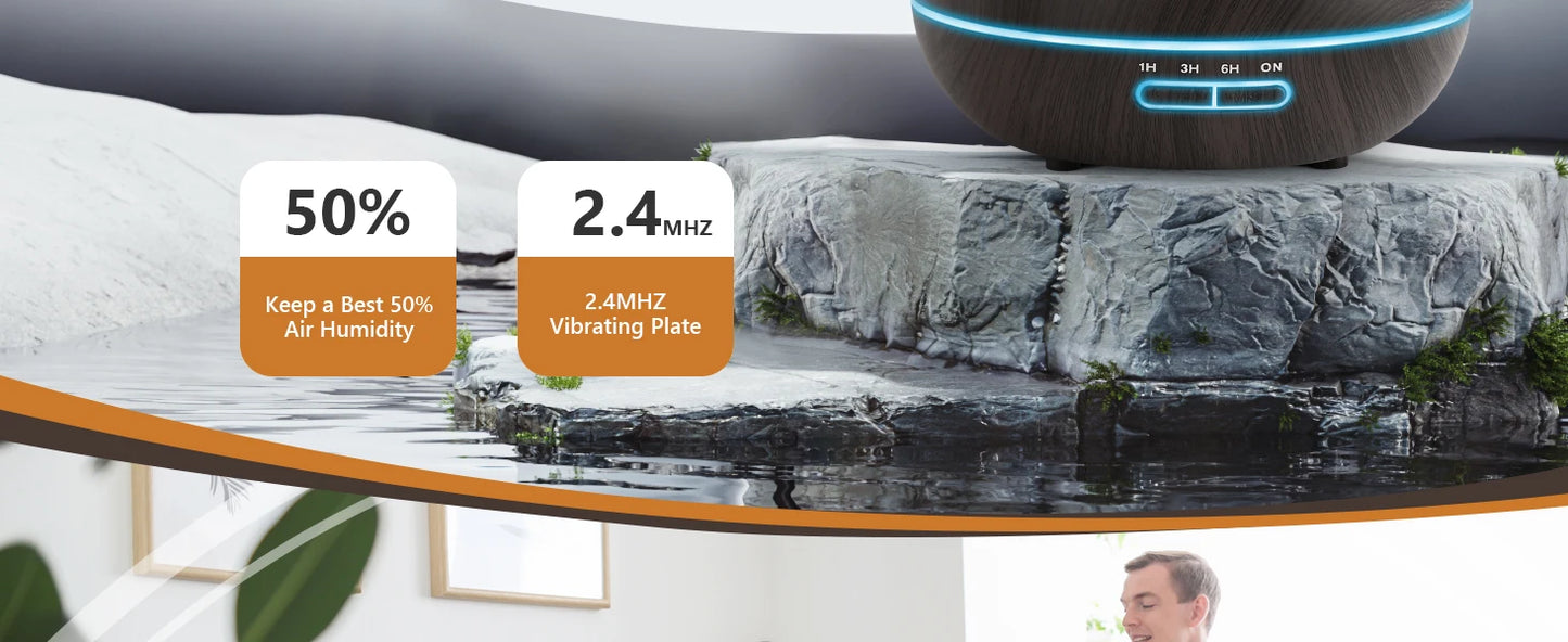 Wood Aroma Diffuser with 7 Colour LED Lights & Remote Control