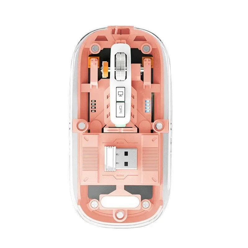 Elite Transparent Tri-Mode Wireless Bluetooth Gaming Mouse – Adjustable DPI & Silent Click
