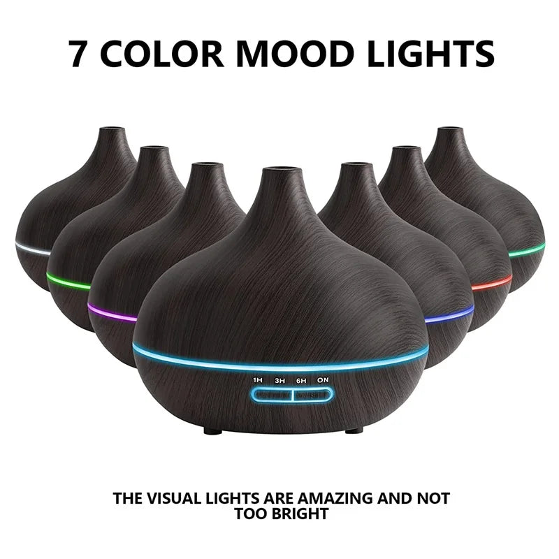 Wood Aroma Diffuser with 7 Colour LED Lights & Remote Control