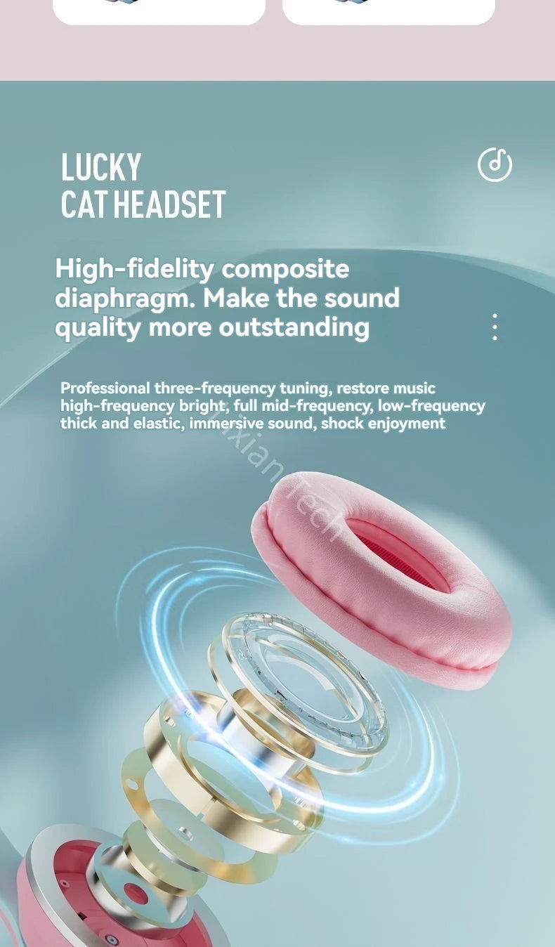 LS Wireless RGB Glow Cat Ear Head Headphones