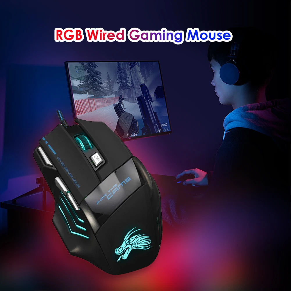 7 Button Backlit Ergonomic Mouse 5500 DPI