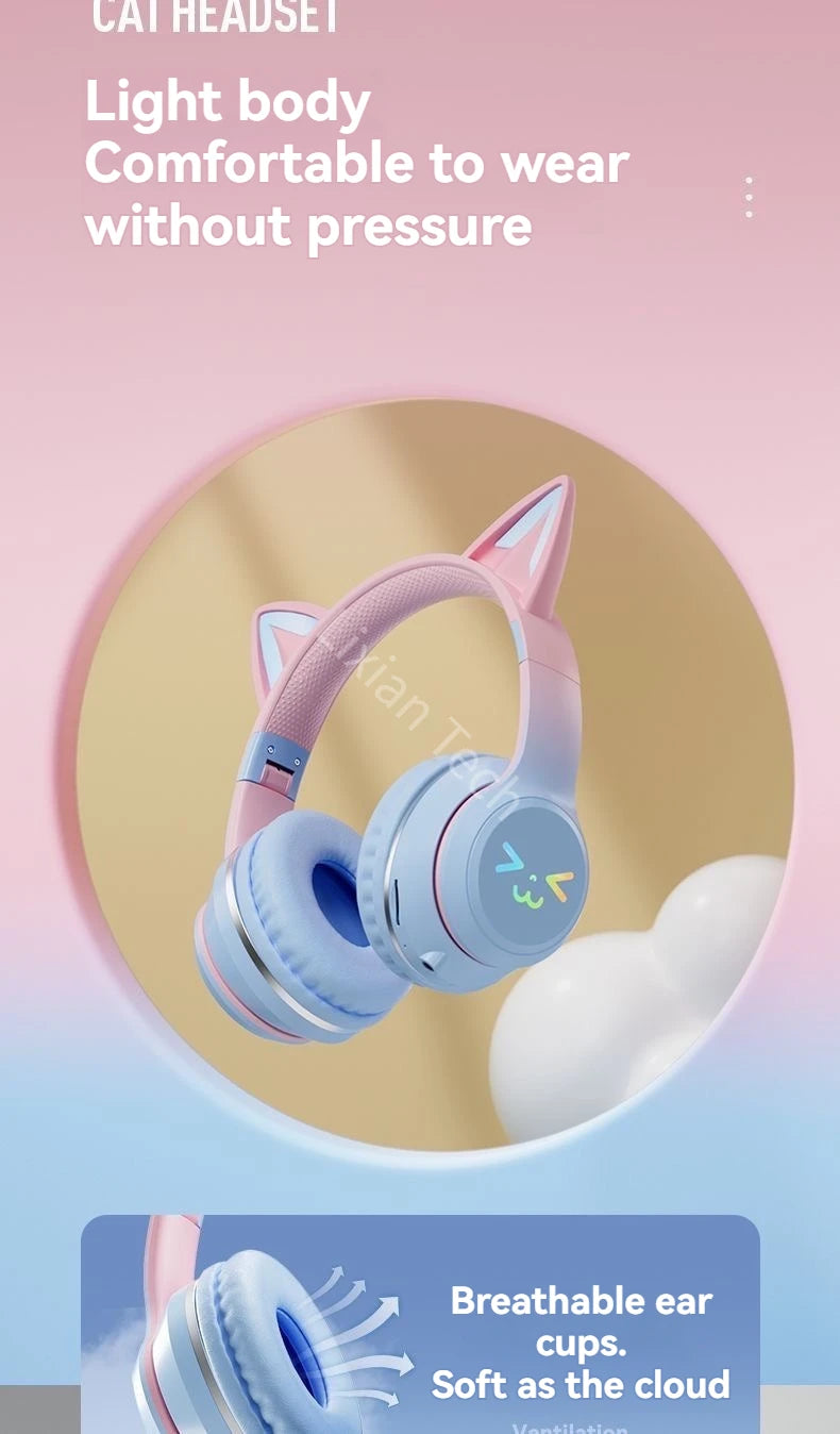 LS Wireless RGB Glow Cat Ear Head Headphones
