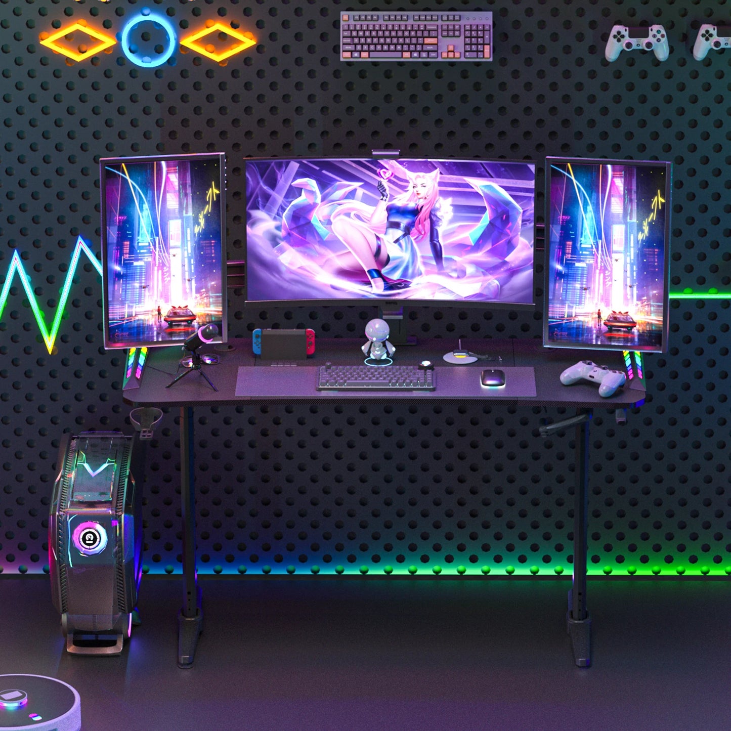 J-ZZ868 Height Adjustable Carbon Fiber Standing Desk Custom Lights