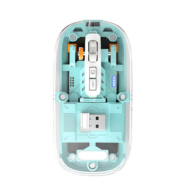 Elite Transparent Tri-Mode Wireless Bluetooth Gaming Mouse – Adjustable DPI & Silent Click