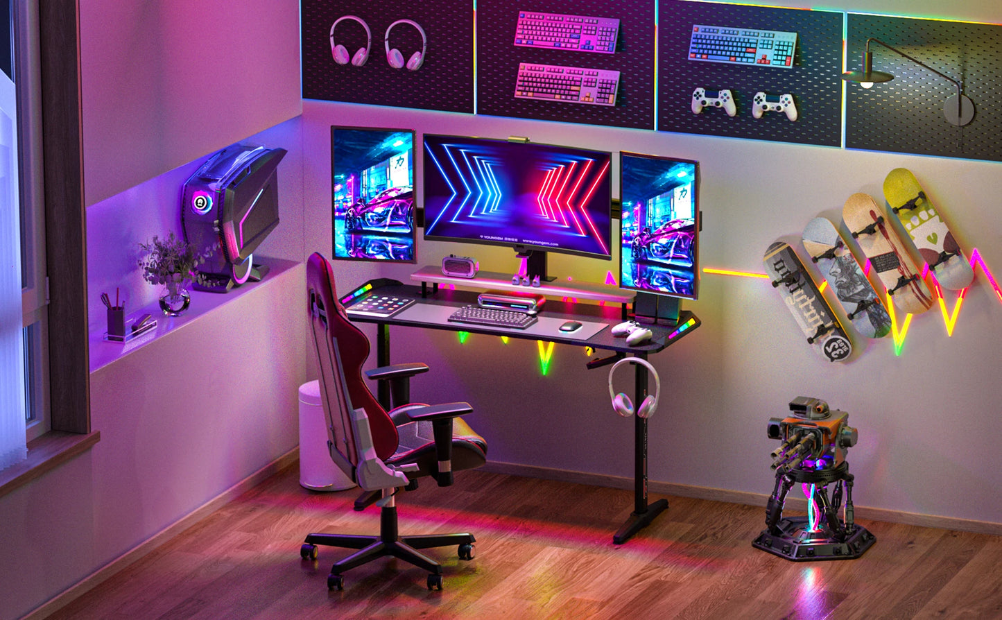 J-ZZ868 Height Adjustable Carbon Fiber Standing Desk Custom Lights