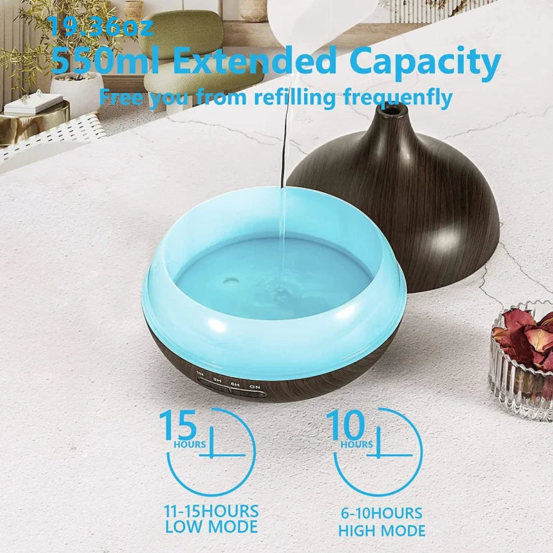 Wood Aroma Diffuser with 7 Colour LED Lights & Remote Control