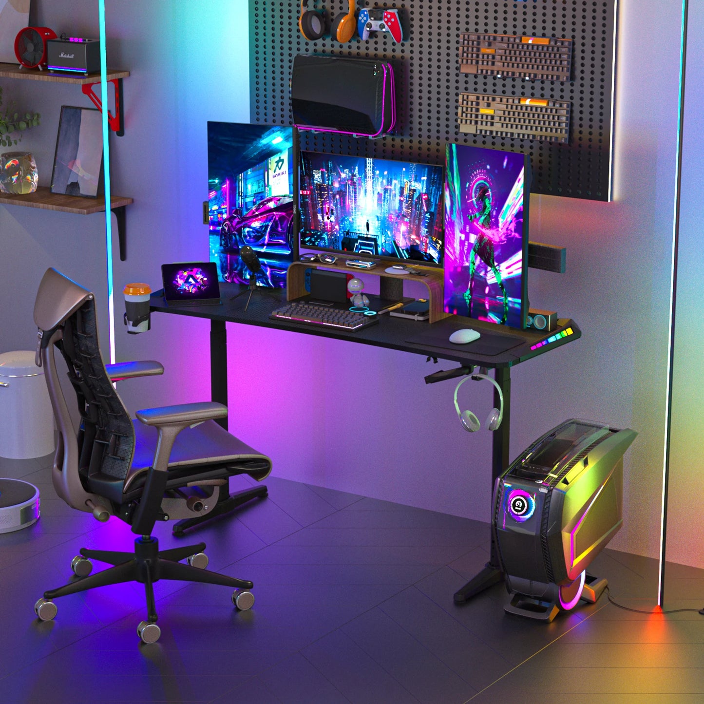 J-ZZ868 Height Adjustable Carbon Fiber Standing Desk Custom Lights