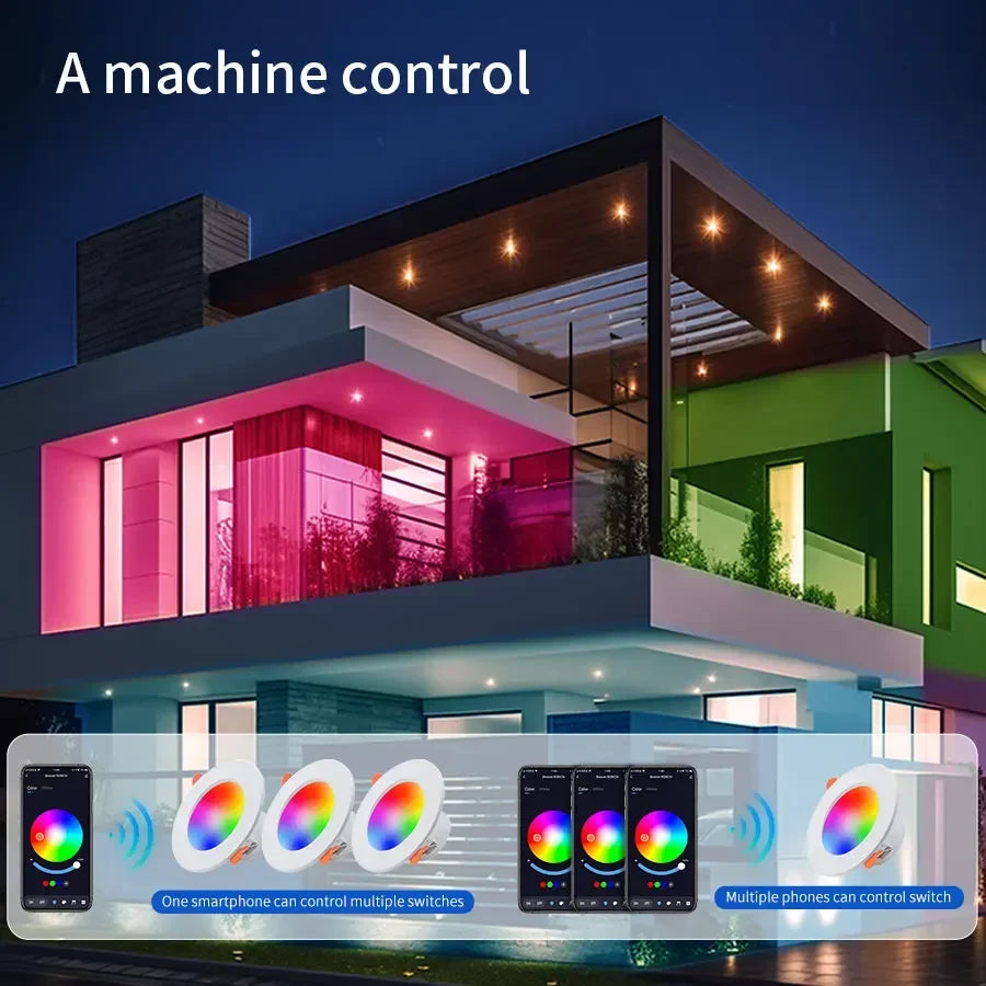 EeeToo Bluetooth LED Downlight – Dimmable RGB + White Light with Remote Control